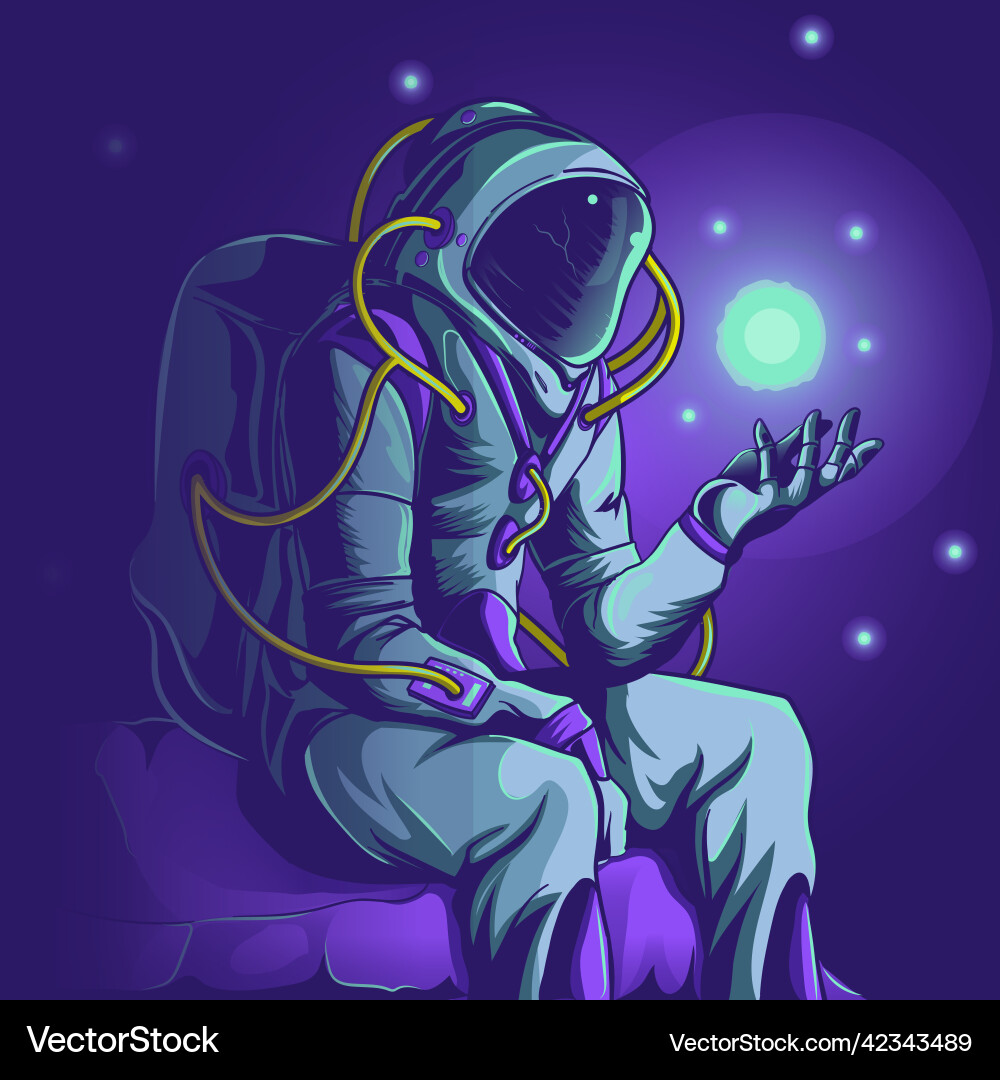 Astronaut contemplating lights in empty space Vector Image