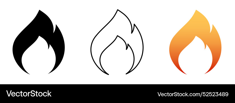 Flame icon variations solid outline gradient vector image