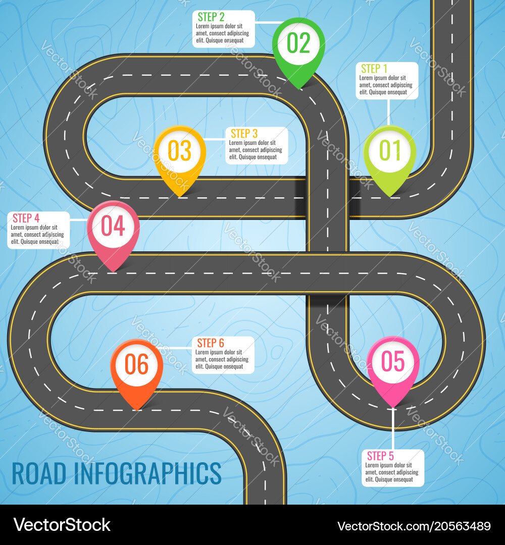 Infographics template with road map using pointers vector image