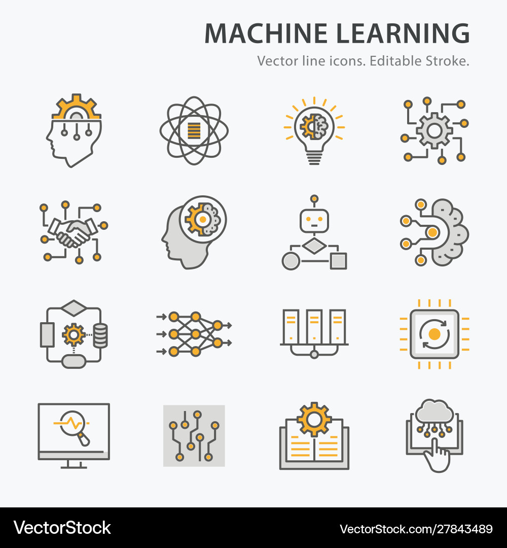 Machine learning line icons set Machine learning line icons set vector image