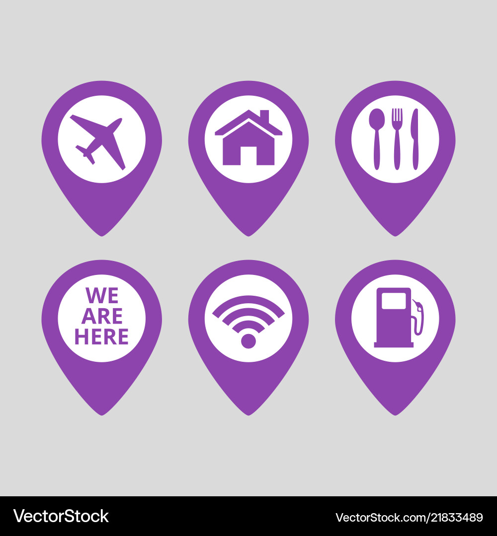 Map pin location icons set on gray background Map pin location icons set on gray background vector image