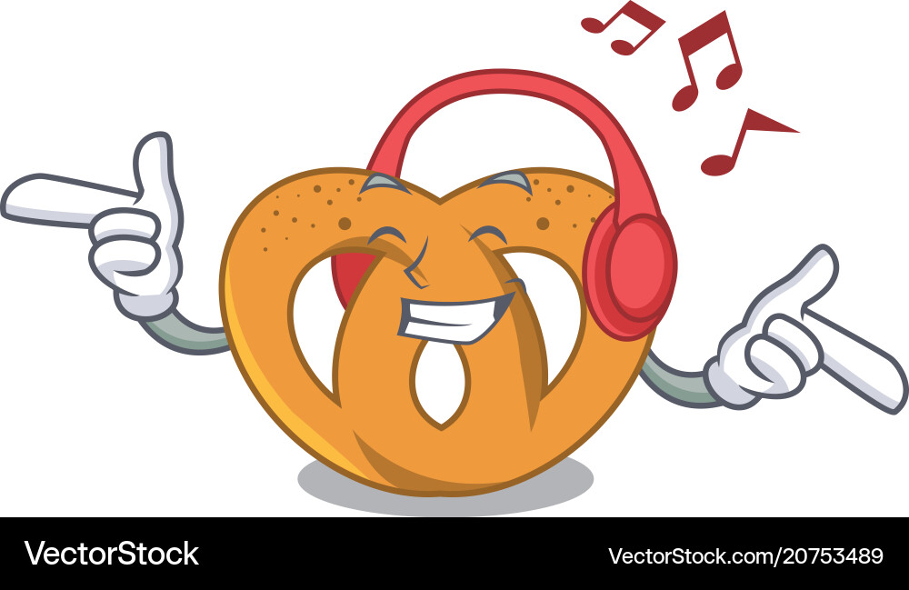 Musik hören Bretzel Maskottchen Stil Musik hören Bretzel Maskottchen Stil vektorbild