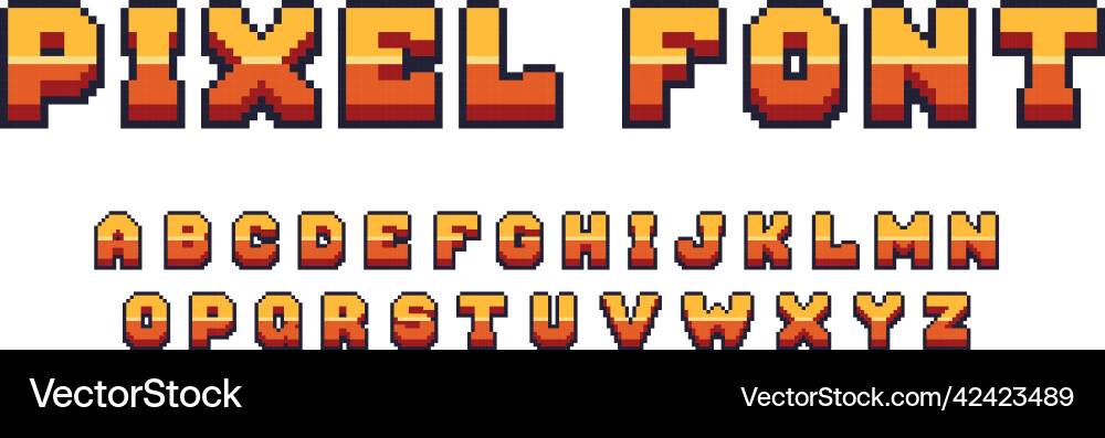 Pixel game font arcade 8 bit alphabet symbols Pixel game font arcade 8 bit alphabet symbols vector image