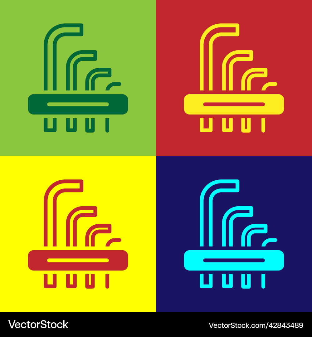 Pop art tool allen keys icon isolated on color Pop art tool allen keys icon isolated on color vector image