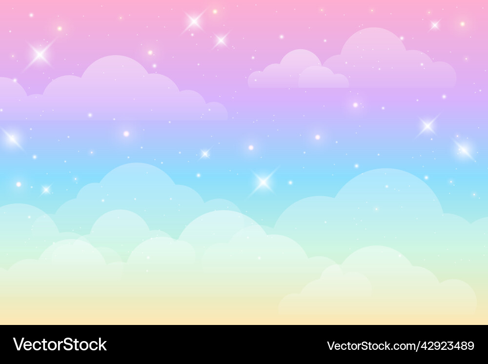 Rainbow unicorn background with clouds and stars Rainbow unicorn background with clouds and stars Vector Image