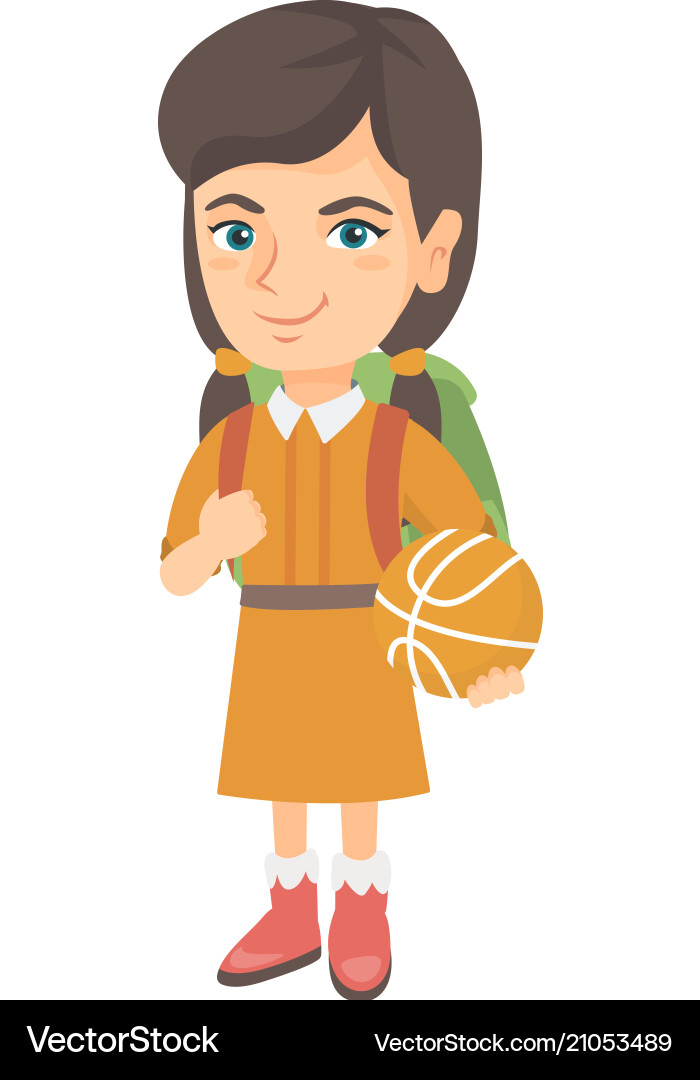 Schoolgirl with backpack holding a basketball Schoolgirl with backpack holding a basketball vector image