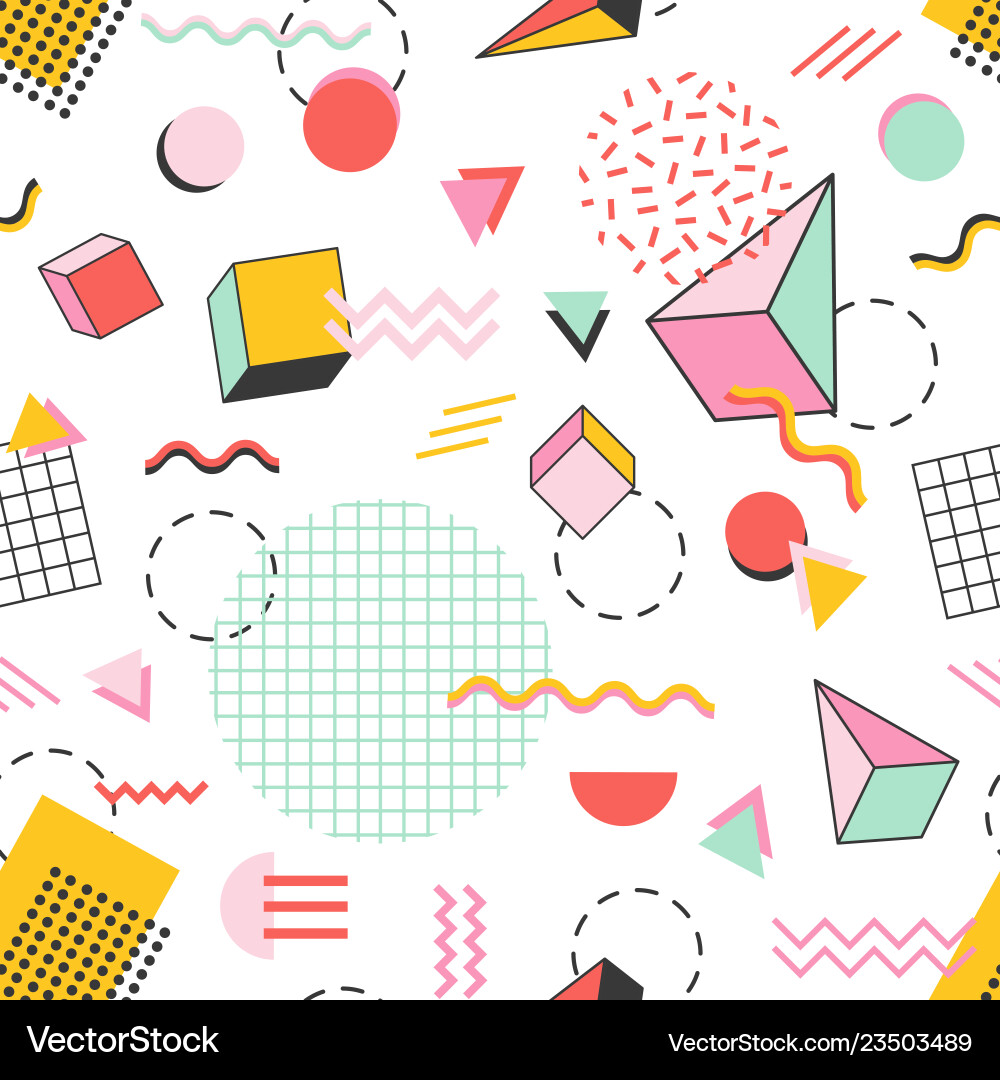 Seamless pattern with pyramids cubes circles Seamless pattern with pyramids cubes circles vector image