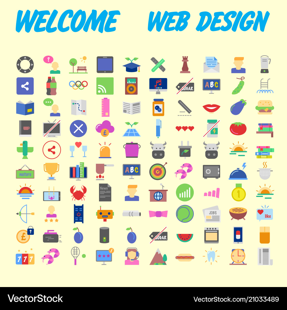 Set of 100 flat web icons on following themes vector image