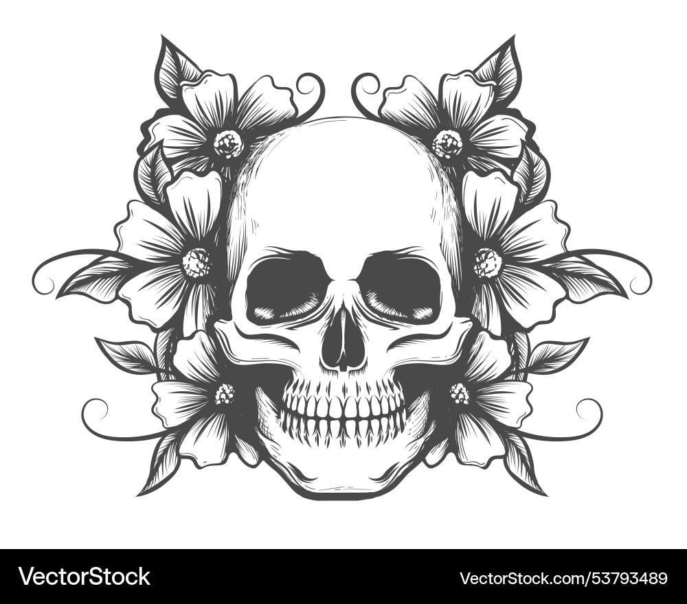 Skull with Floral Motifs Vector Image