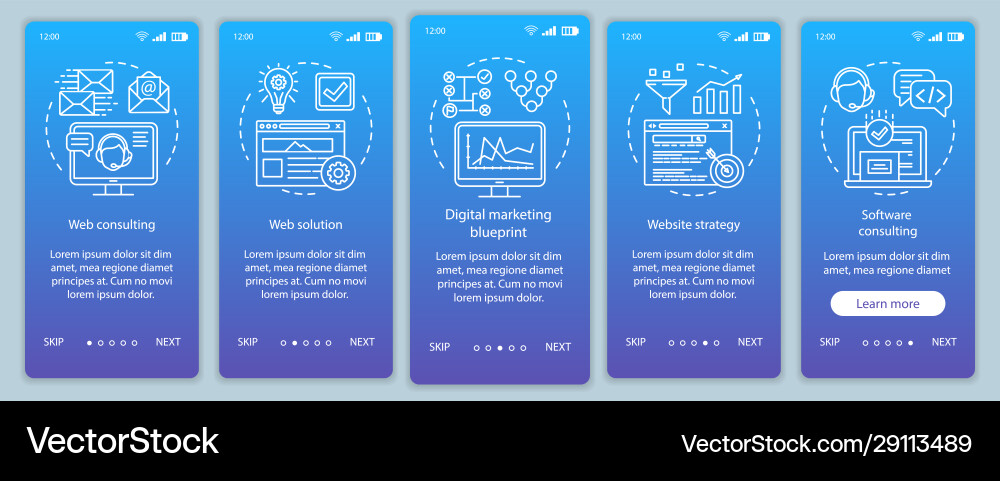 Web consulting onboarding mobile app page screen Vector Image