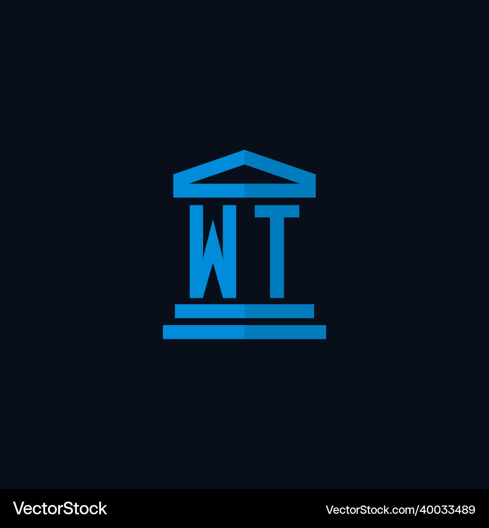 Wt initial logo monogram with simple courthouse vector image