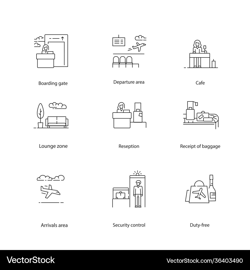 Airport icons navigation set Airport icons navigation set Vector Image