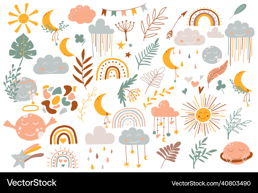 Boho Rainbow Cloud Clip Art Royalty Free Vector Image