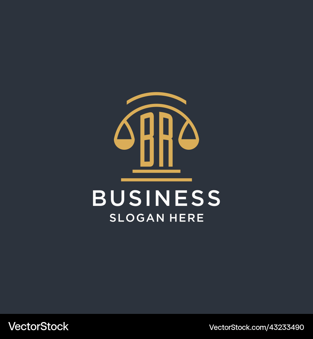 Br initial with scale of justice logo design Vector Image