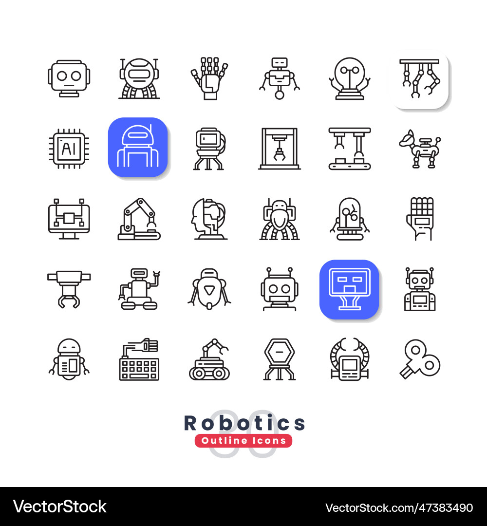 Robotics outline icons Robotics outline icons vector image