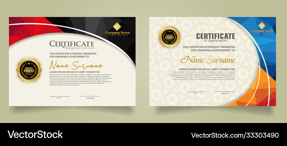 Set modern certificate template with triangle Set modern certificate template with triangle Vector Image