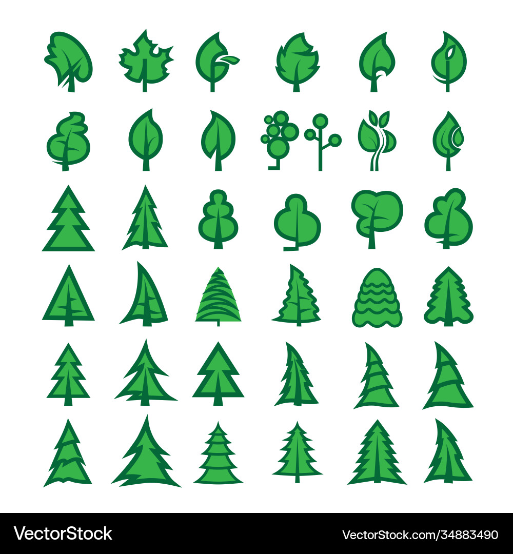 Trees collection design elements icons set Trees collection design elements icons set vector image