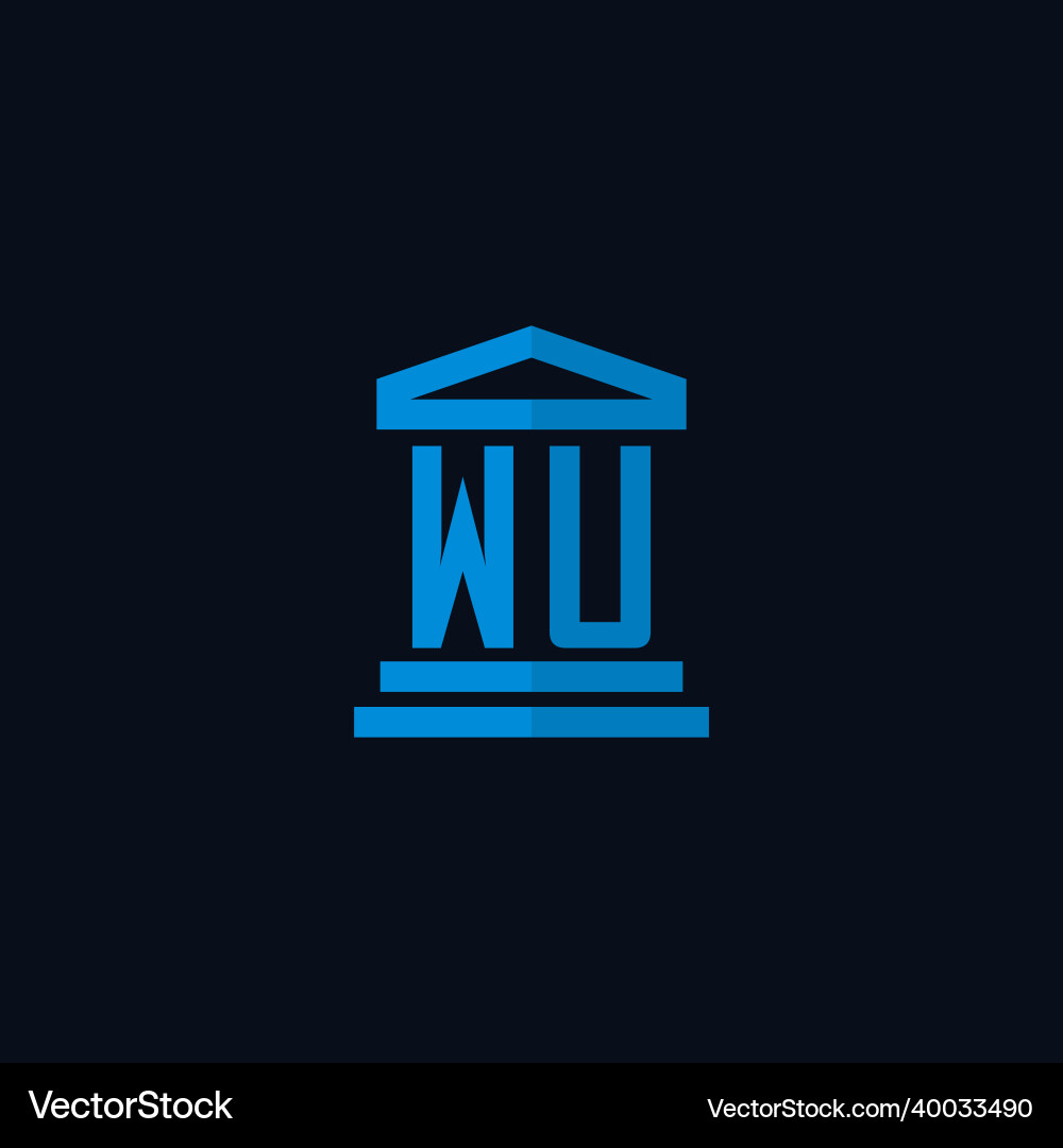 Wu initial logo monogram with simple courthouse Wu initial logo monogram with simple courthouse vector image