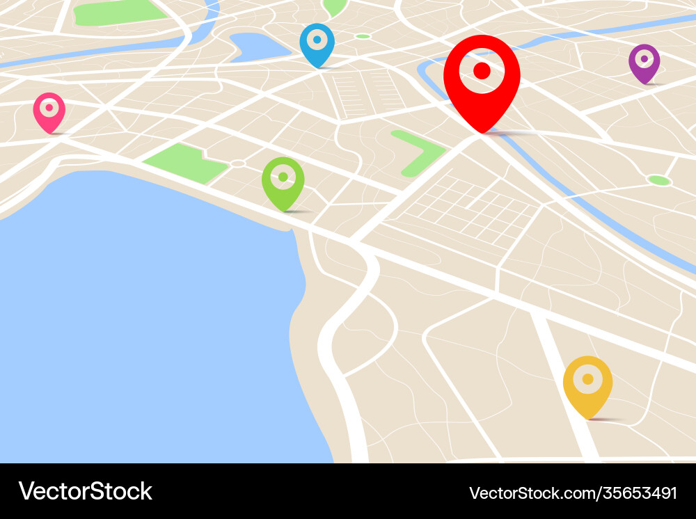3d top view a map with destination location 3d top view a map with destination location vector image