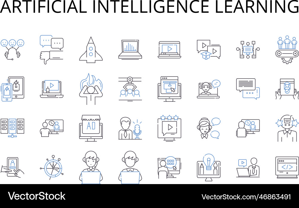Artificial intelligence learning line icons Artificial intelligence learning line icons vector image