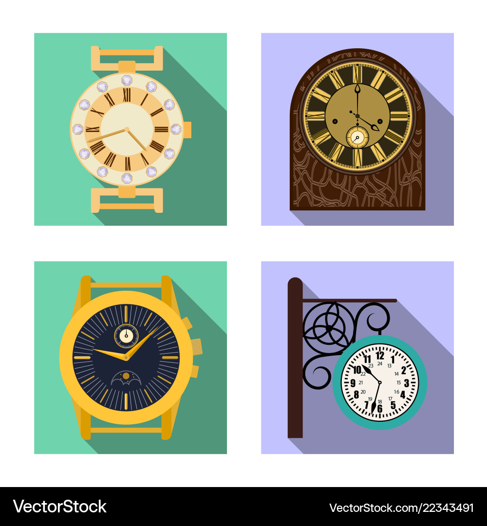 Design of clock and time icon set Design of clock and time icon set vector image