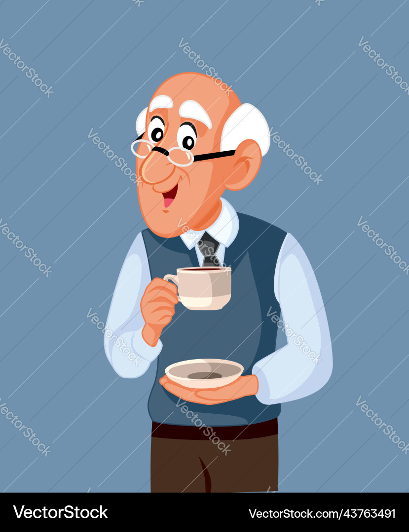 Happy senior man drinking his coffee cartoon vector image