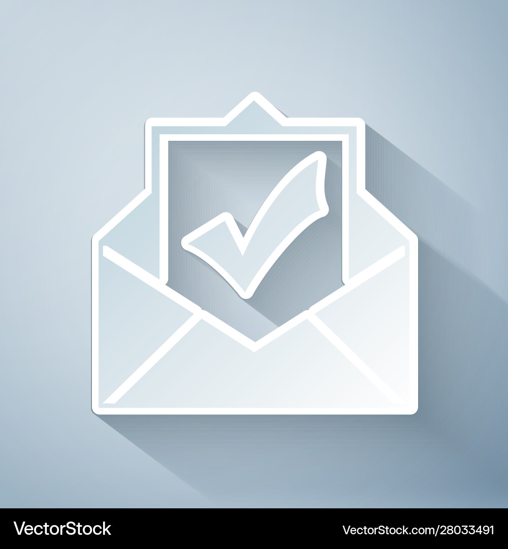 Paper cut envelope with document and check mark Paper cut envelope with document and check mark vector image