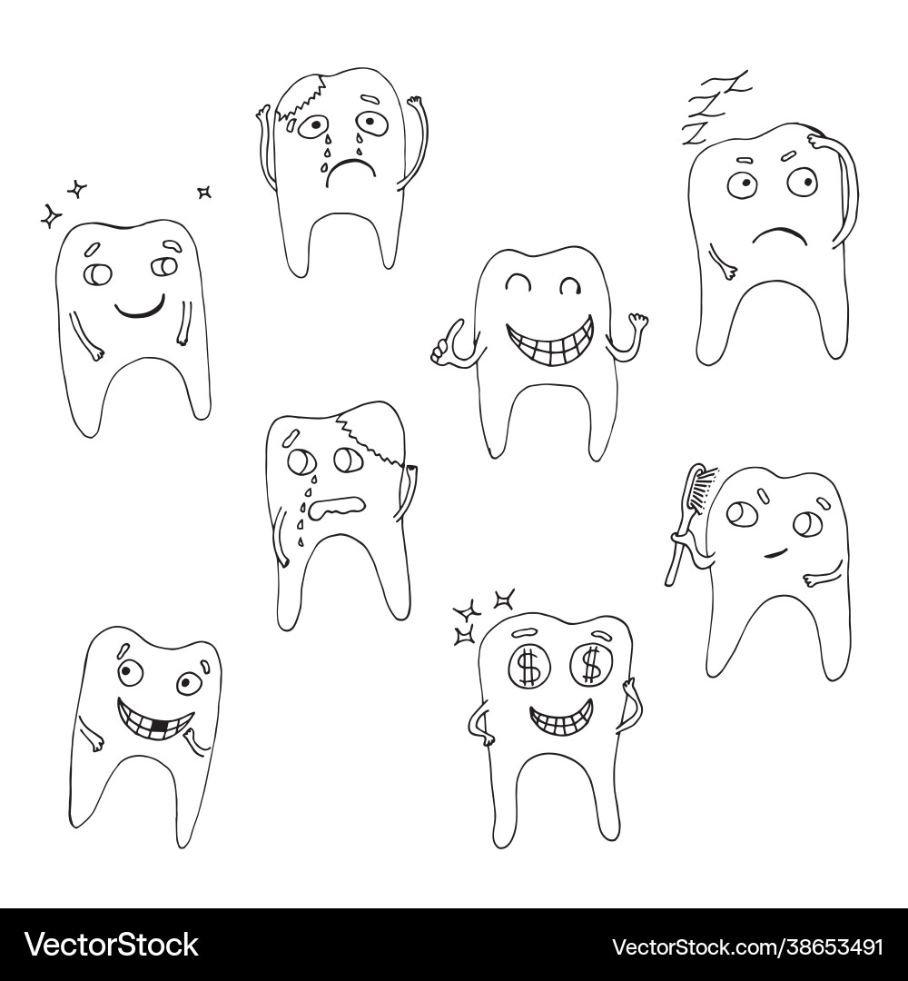 Set characters teeth with different Set characters teeth with different vector image