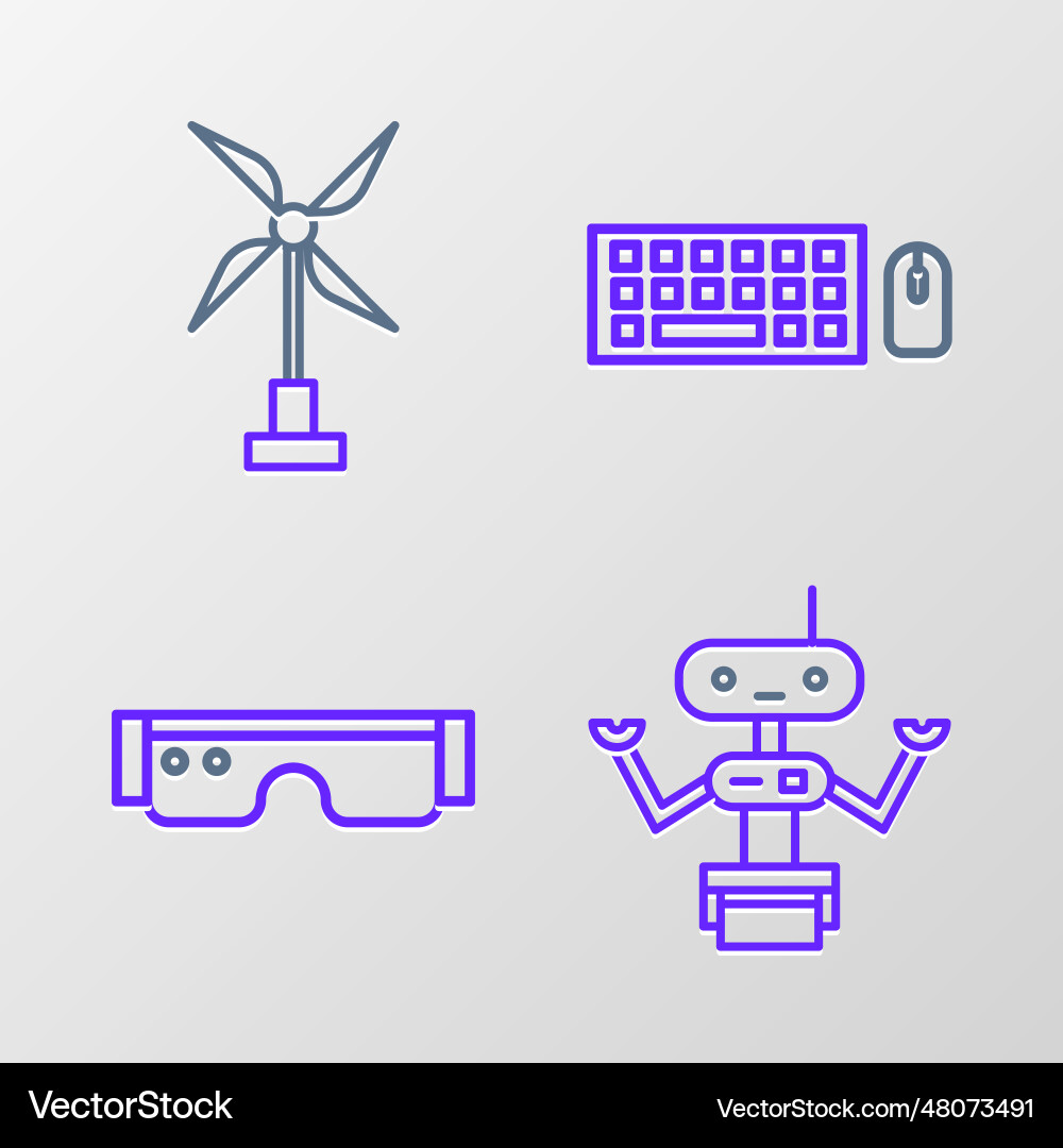 Set line robot smart glasses keyboard and mouse Set line robot smart glasses keyboard and mouse Vector Image
