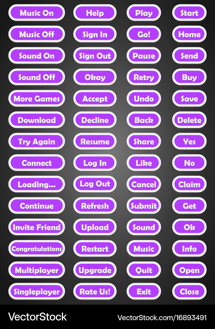Set of text game buttons in flat style Vector Image