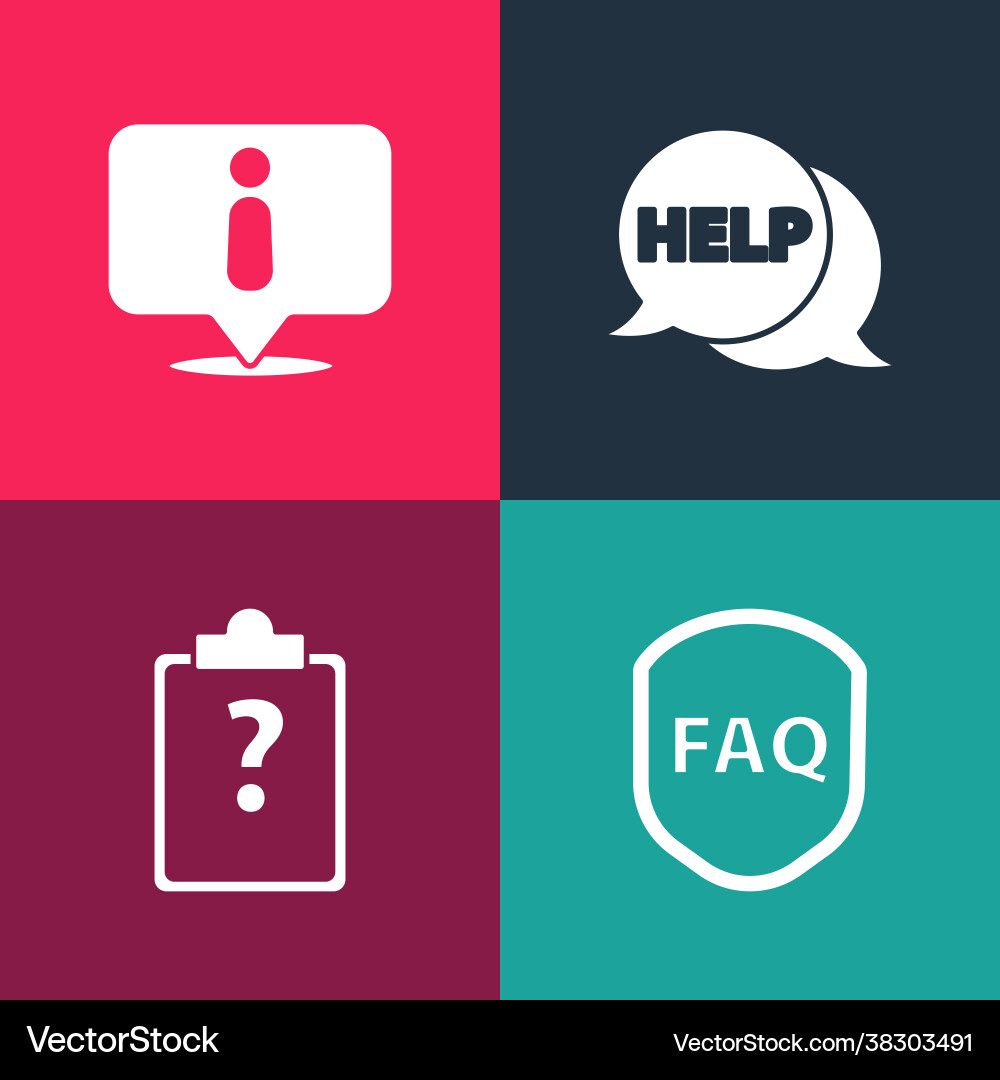 Set pop art shield with text faq clipboard vector image