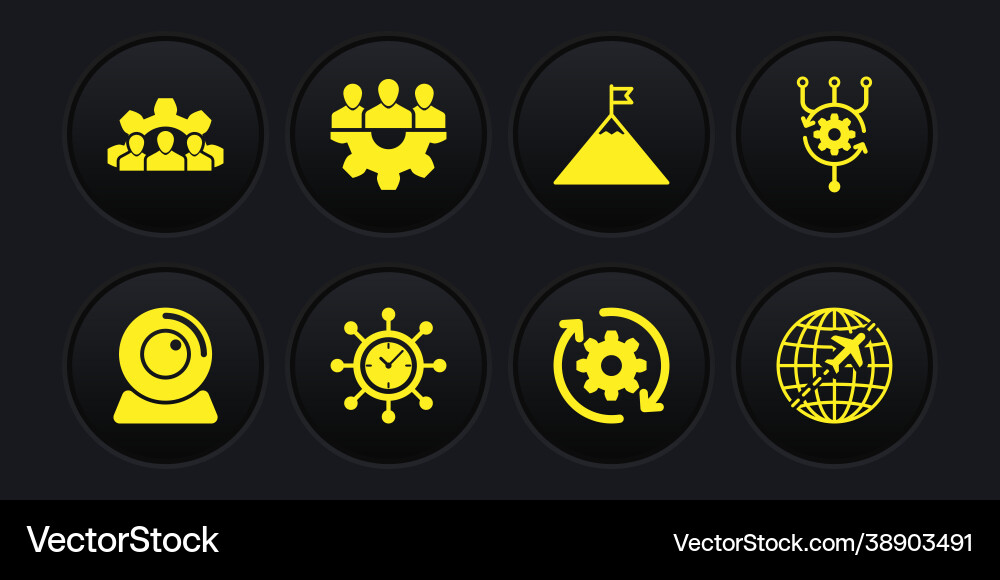 Set web camera algorithm clock and gear Set web camera algorithm clock and gear vector image