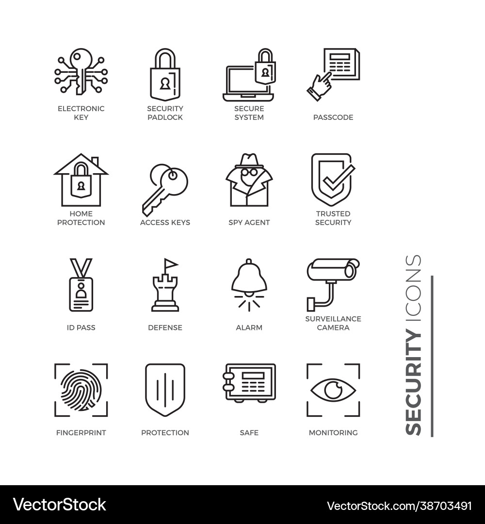 Simple set security related color line icons Simple set security related color line icons Vector Image