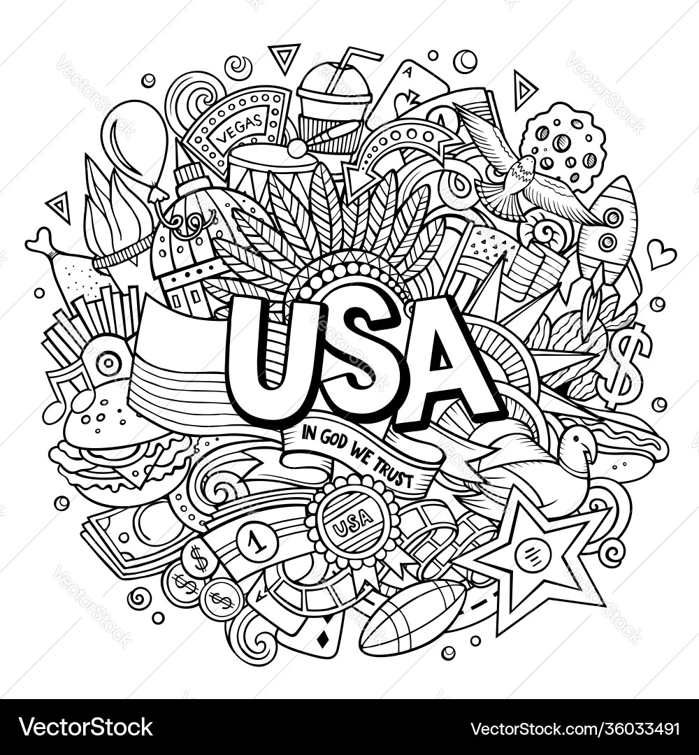 Usa hand drawn cartoon doodle vector image