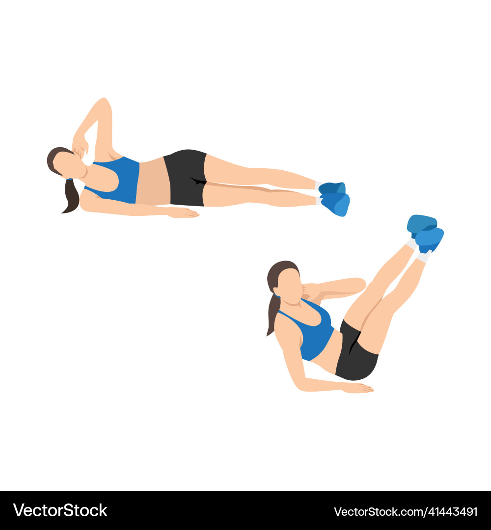 Woman doing oblique v crunch exercise flat vector image