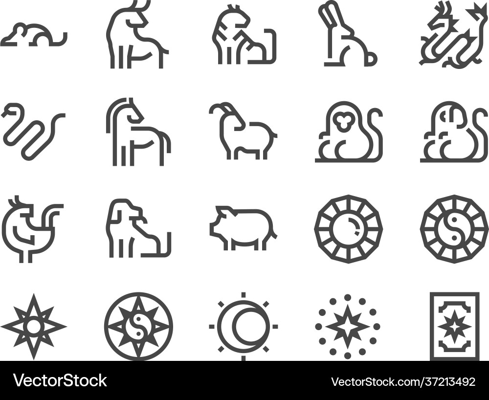 Chinese zodiac line icon set Chinese zodiac line icon set vector image