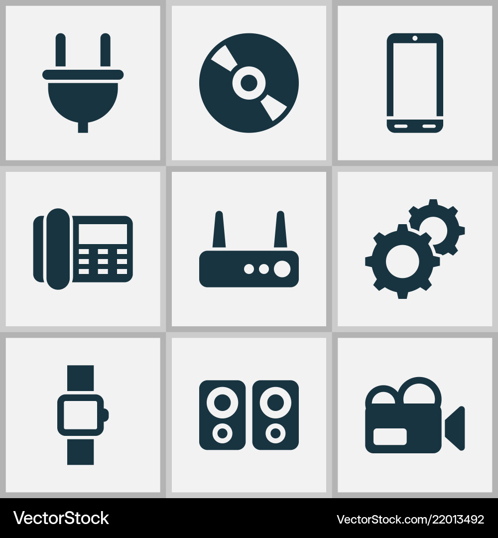Device icons set with video camera amplifier Device icons set with video camera amplifier vector image