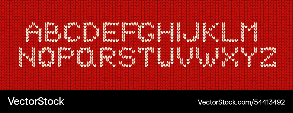 Knitted alphabet objects set on red Knitted alphabet objects set on red vector image