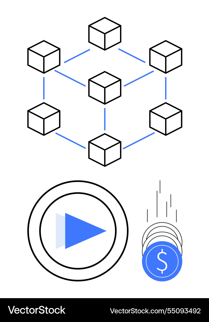 Network of interconnected cubes play button Vector Image
