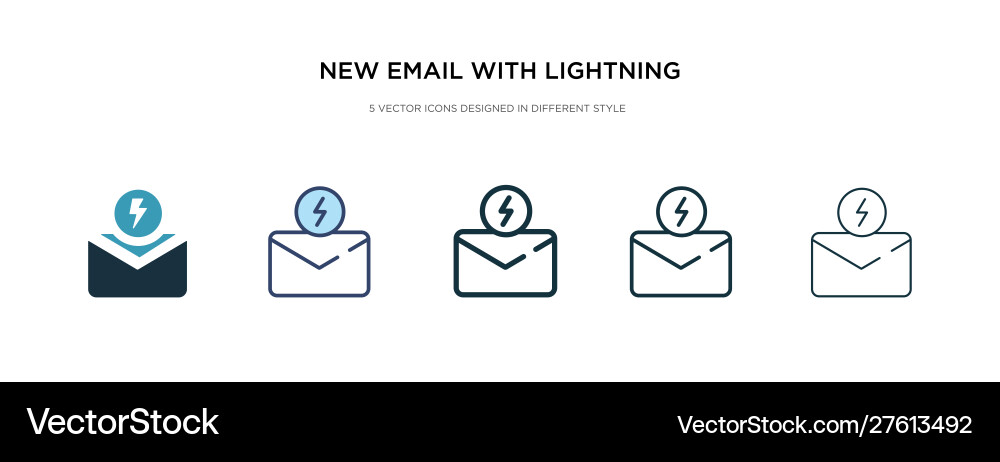 New email with lightning icon in different style New email with lightning icon in different style Vector Image