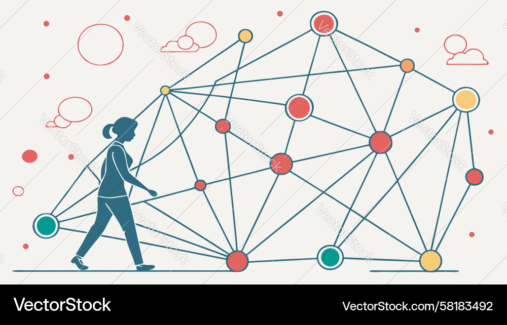 Person Using Mobile Device - Network Connection Vector Image