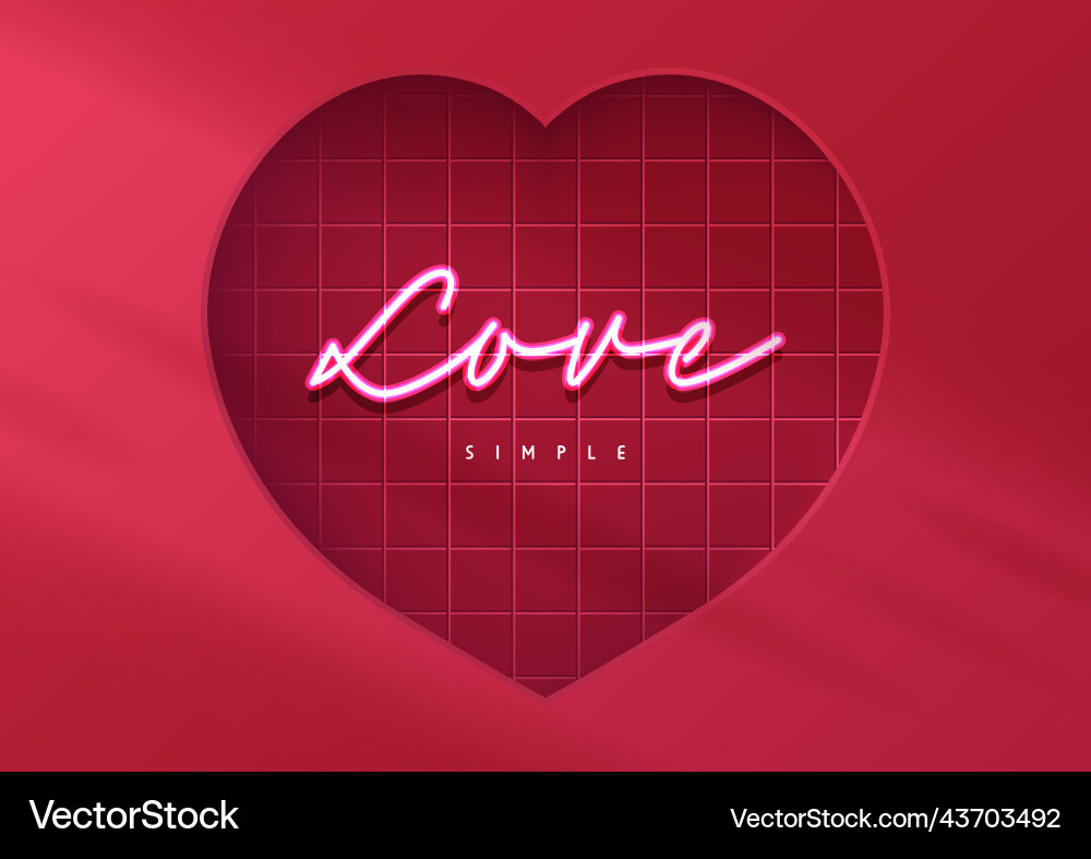 Red tiles wall with heart shape on background Vector Image