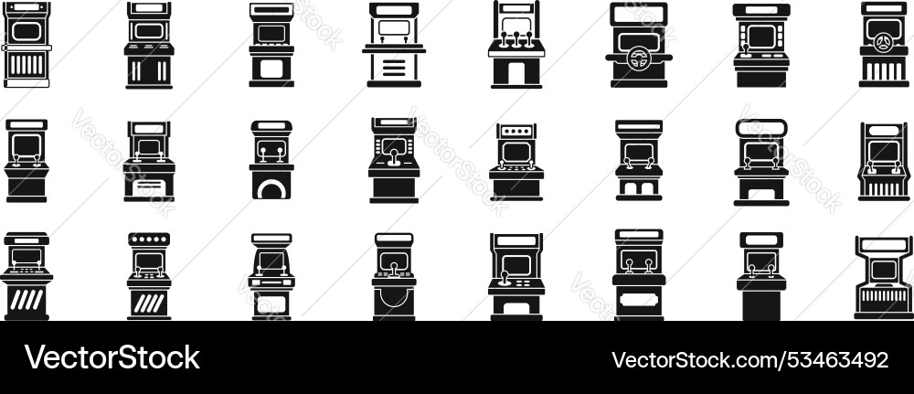 Retro arcade video game screen machine icons set Retro arcade video game screen machine icons set vector image