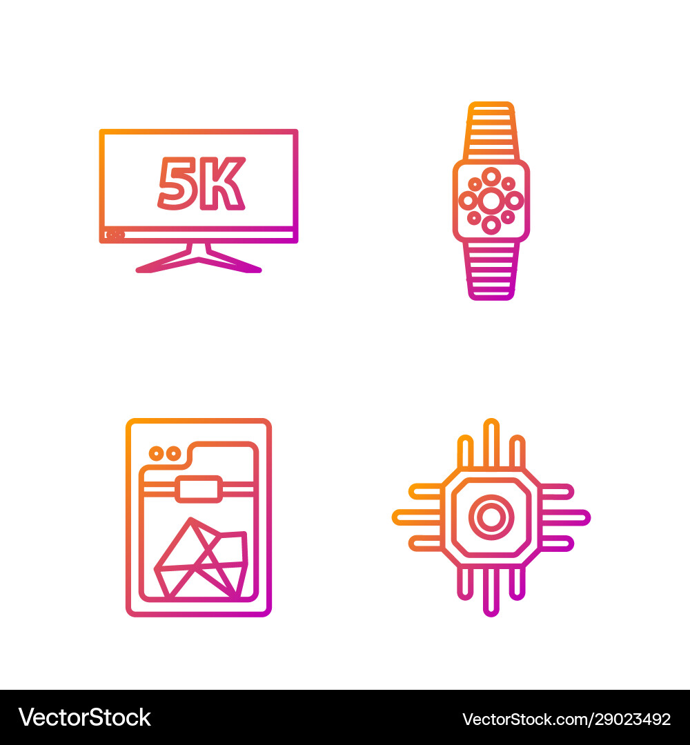 Set line processor 3d printer monitor display Set line processor 3d printer monitor display vector image