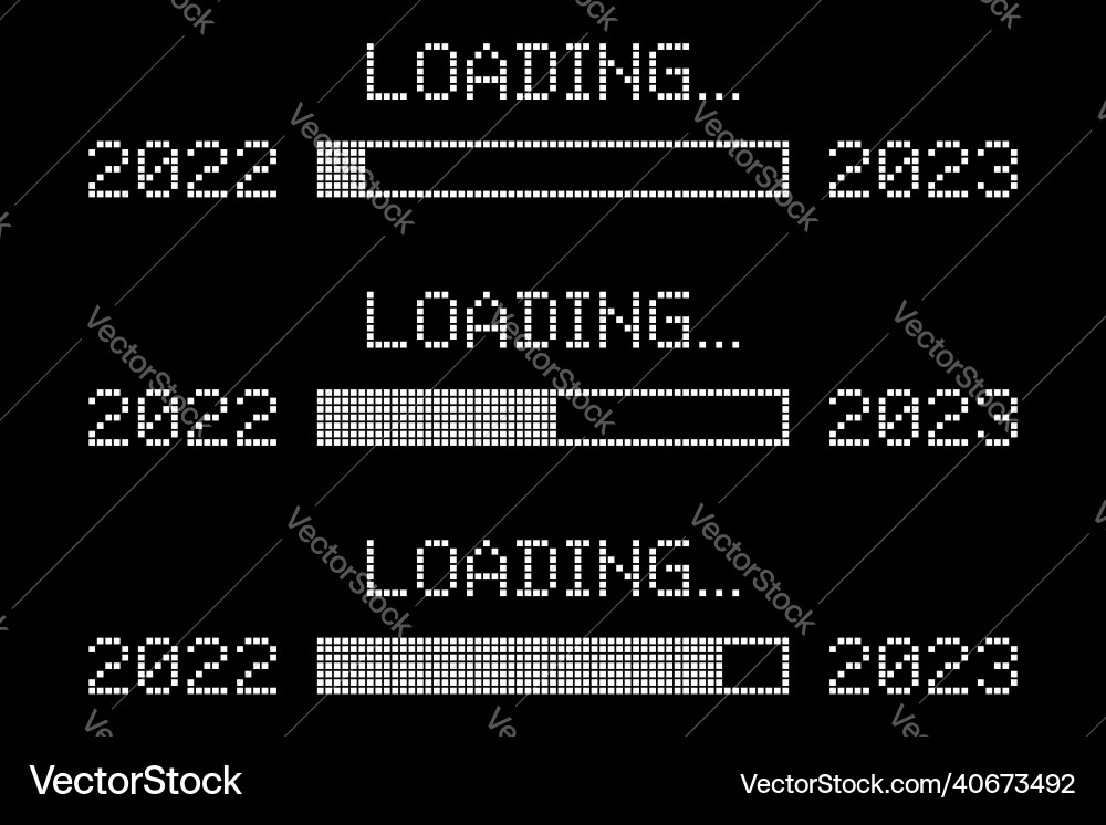 Set of pixelated progress bar showing loading vector image