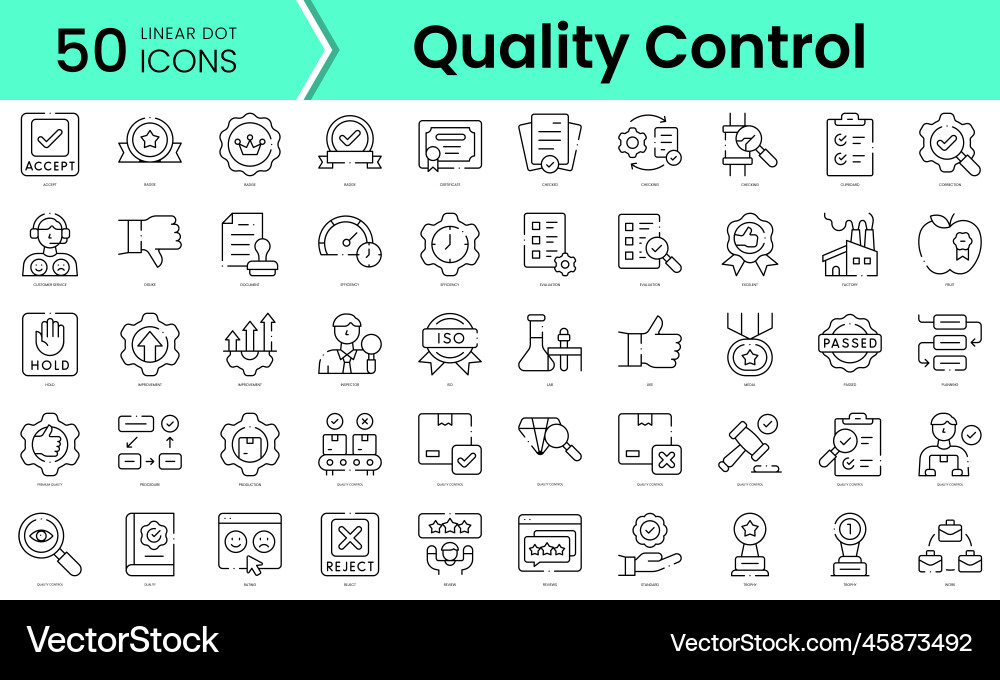 Set of quality control icons line art style Vector Image