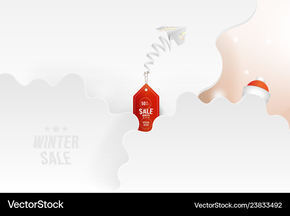 Winter sale 50 special offer white paper airplane Winter sale 50 special offer white paper airplane vector image