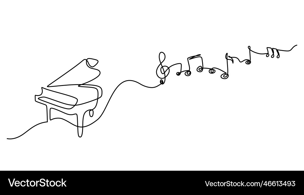 Continuous Line Music Notes with Piano Vector Image