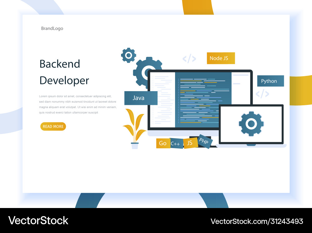 Flat design backend developer landing page Flat design backend developer landing page vector image