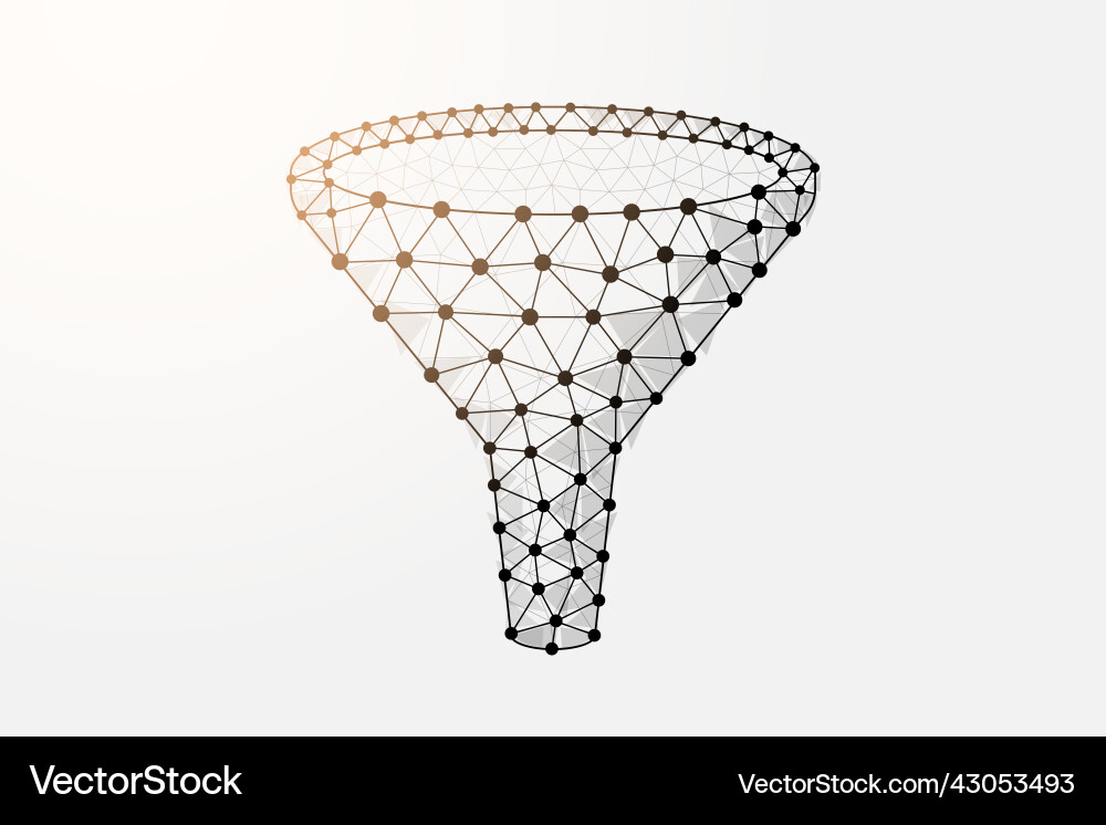 Funnel 3d low poly symbol with connected dots Vector Image